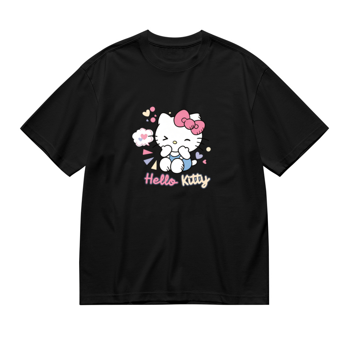Playful Blushing Wink Hello Kitty Heart Accent Plus Size Women Fashion Tee