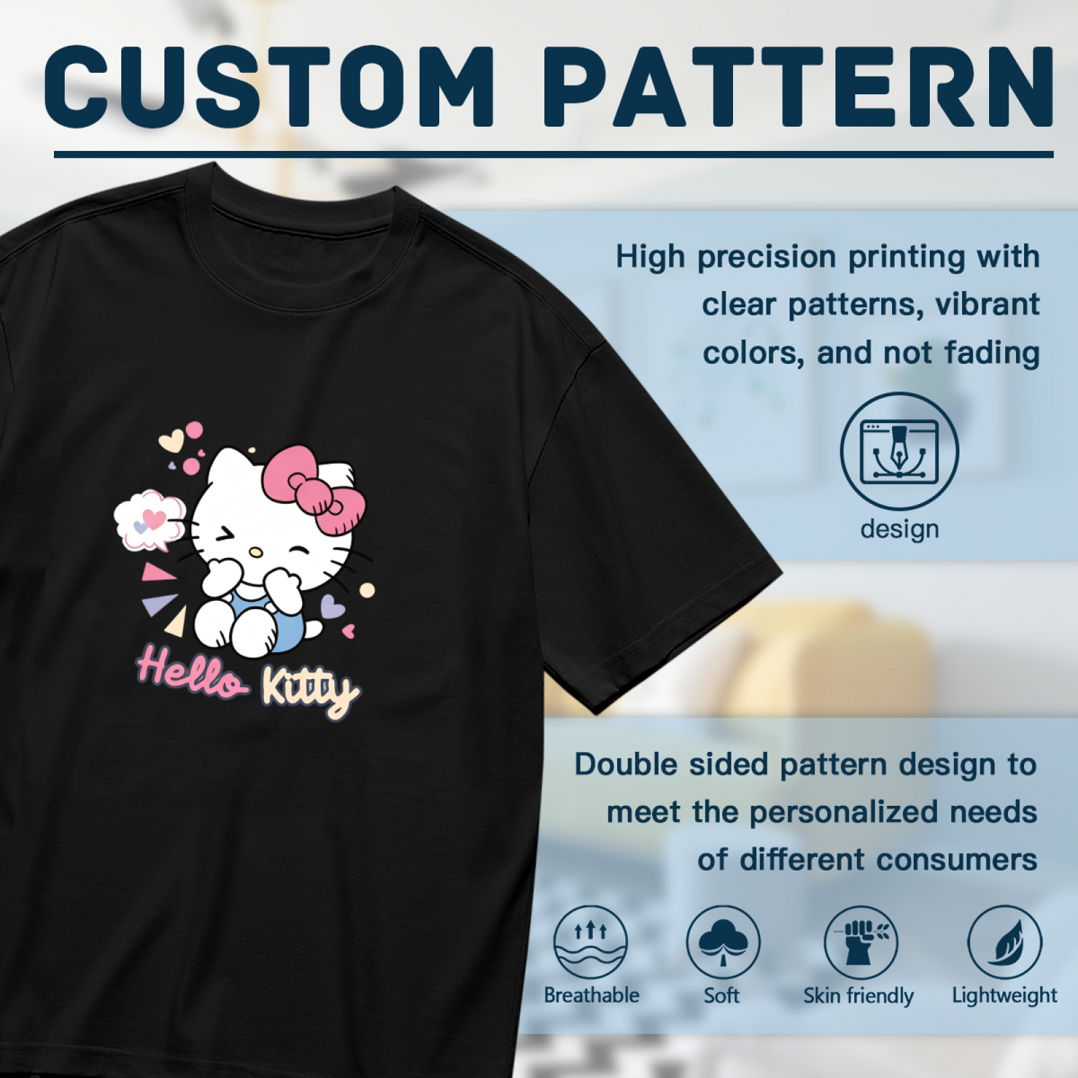 Playful Blushing Wink Hello Kitty Heart Accent Plus Size Women Fashion Tee