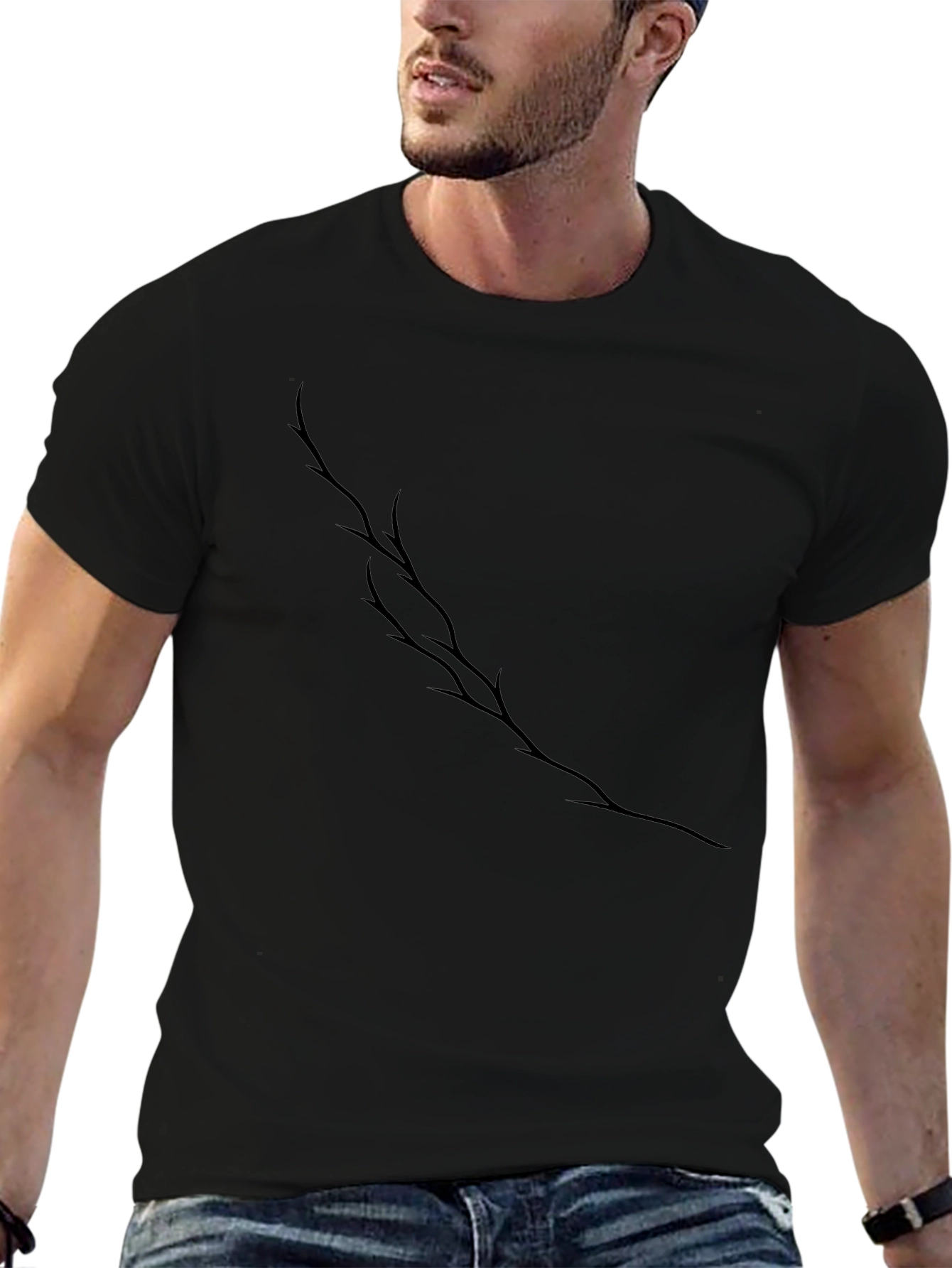 Mens Black T-Shirt with Branch Graphic