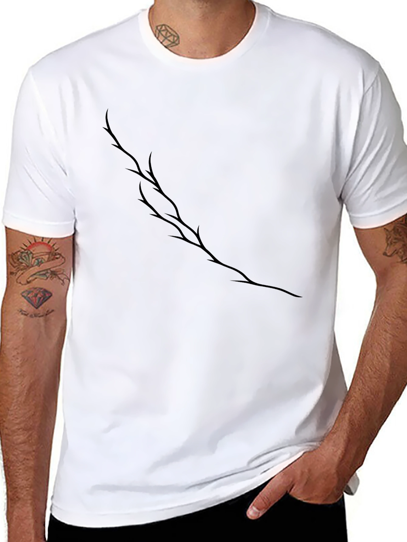 Mens Black T-Shirt with Branch Graphic