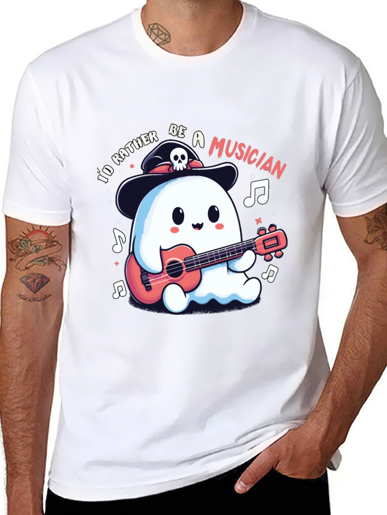 Ghost Musician Graphic T-Shirt - Halloween