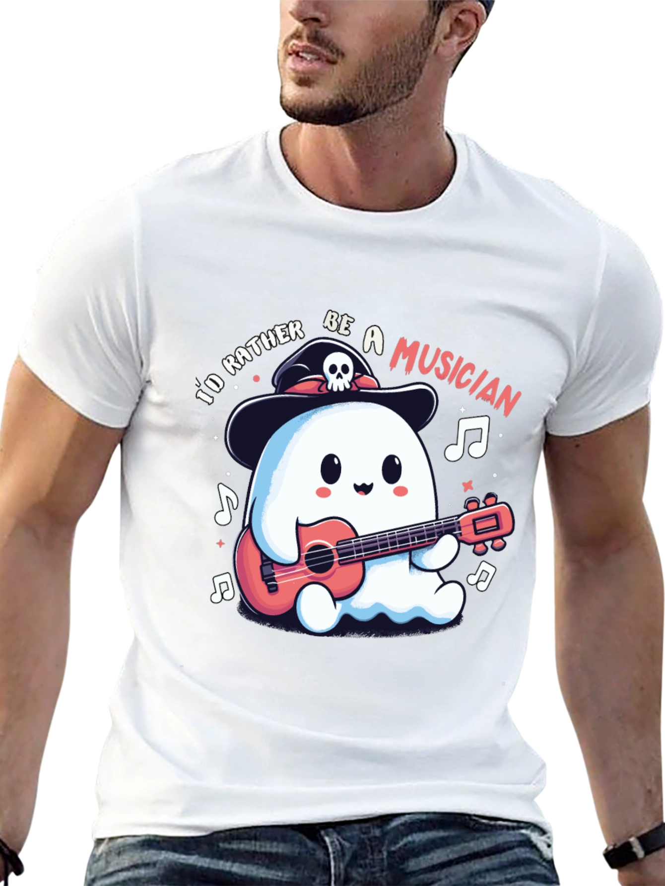Ghost Musician Graphic T-Shirt - Halloween