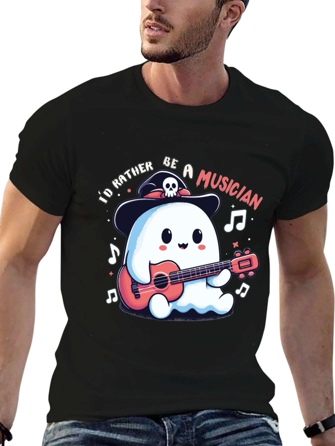 Ghost Musician Graphic T-Shirt - Halloween