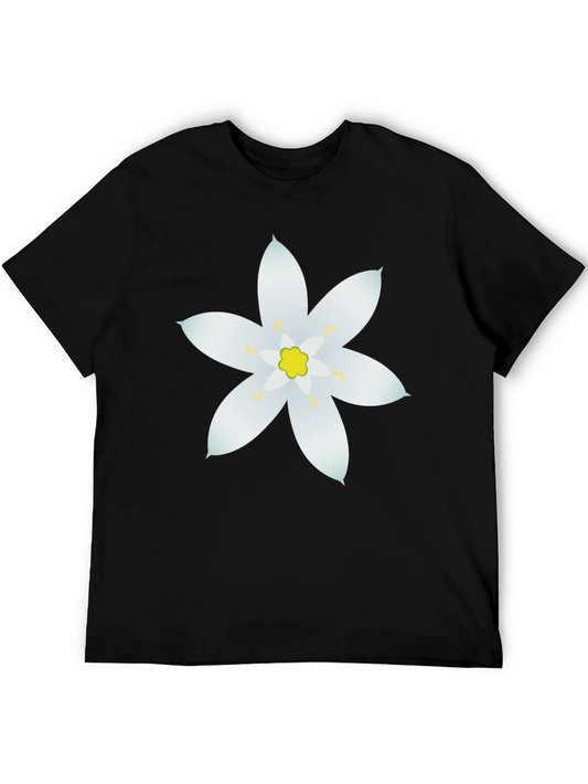 Black T-Shirt with White Floral Graphic