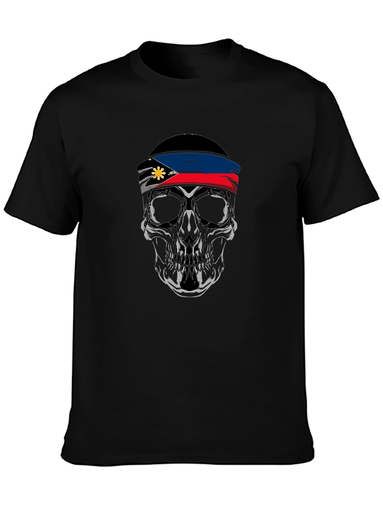 Skull Philippines Flag Bandana Black T-Shirt