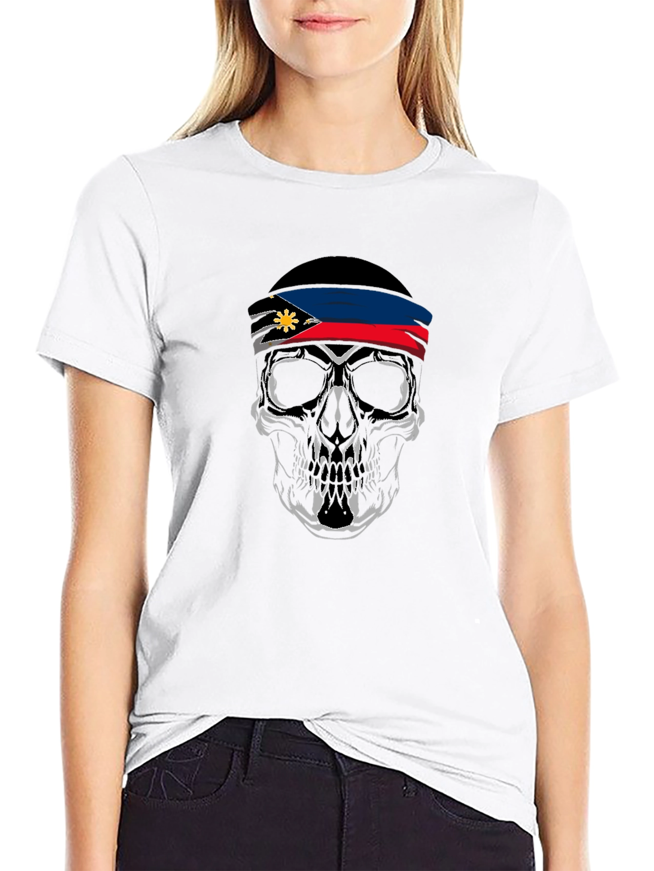 Skull Philippines Flag Bandana Black T-Shirt