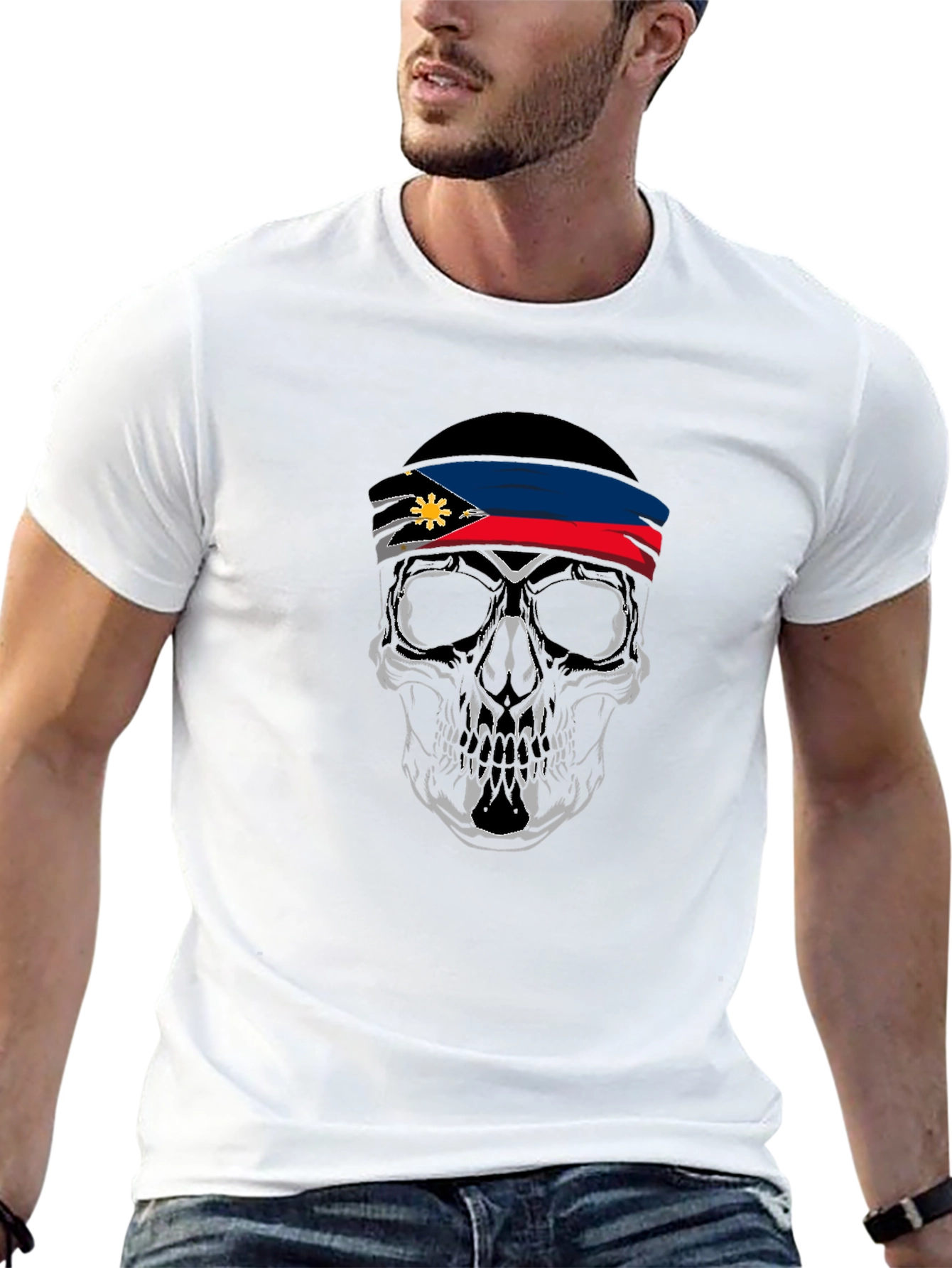 Skull Philippines Flag Bandana Black T-Shirt