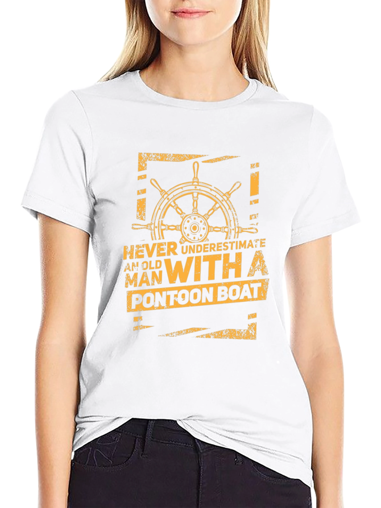 Never Underestimate Old Man Pontoon Boat Black T-Shirt