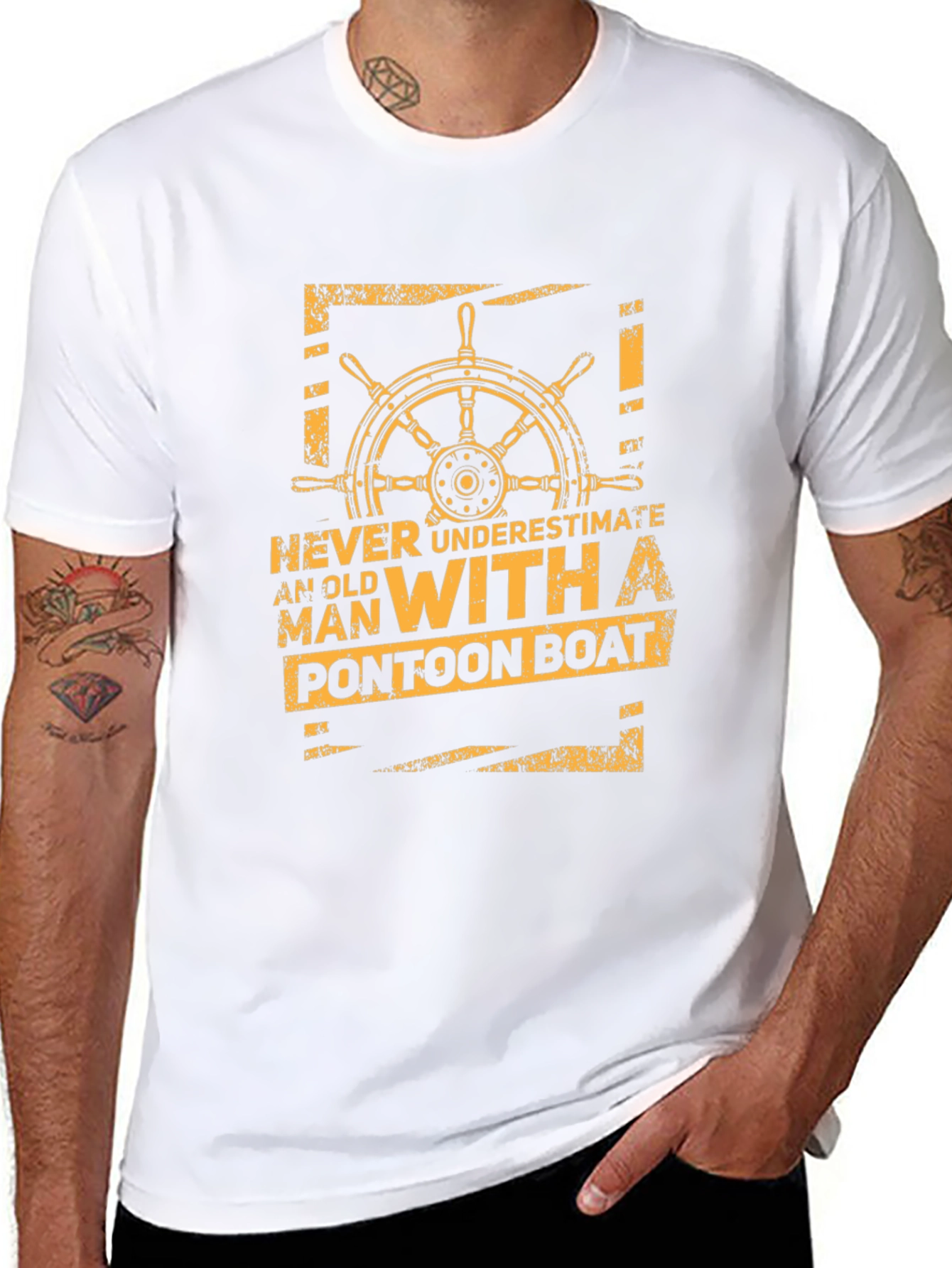 Never Underestimate Old Man Pontoon Boat Black T-Shirt