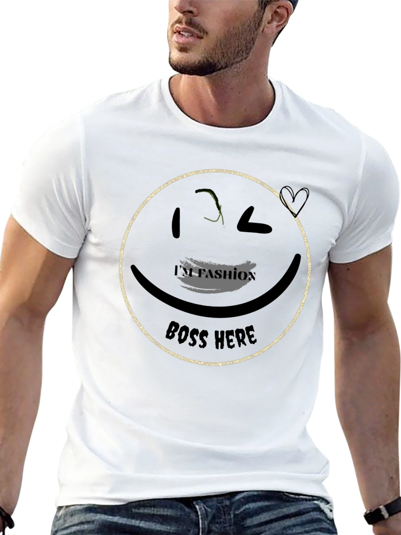 Trendy Black T-Shirt with Graphic Smiley Face Design