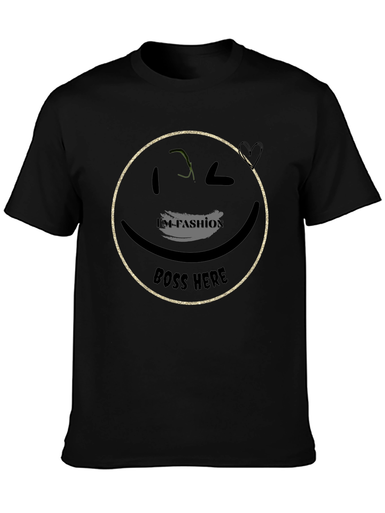 Trendy Black T-Shirt with Graphic Smiley Face Design