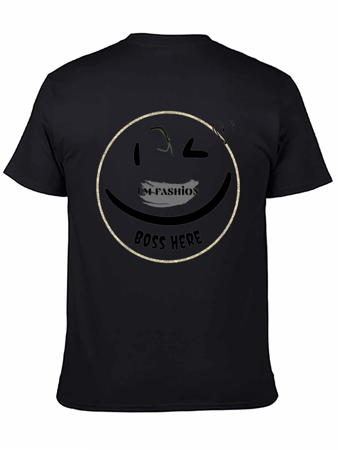 Trendy Black T-Shirt with Graphic Smiley Face Design