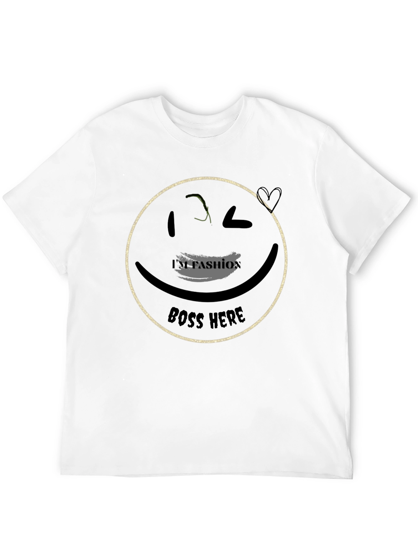 Trendy Black T-Shirt with Graphic Smiley Face Design