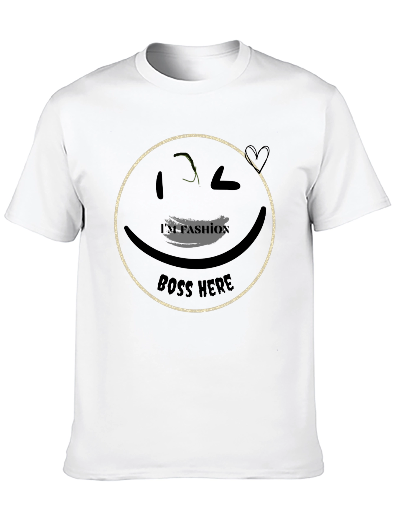 Trendy Black T-Shirt with Graphic Smiley Face Design