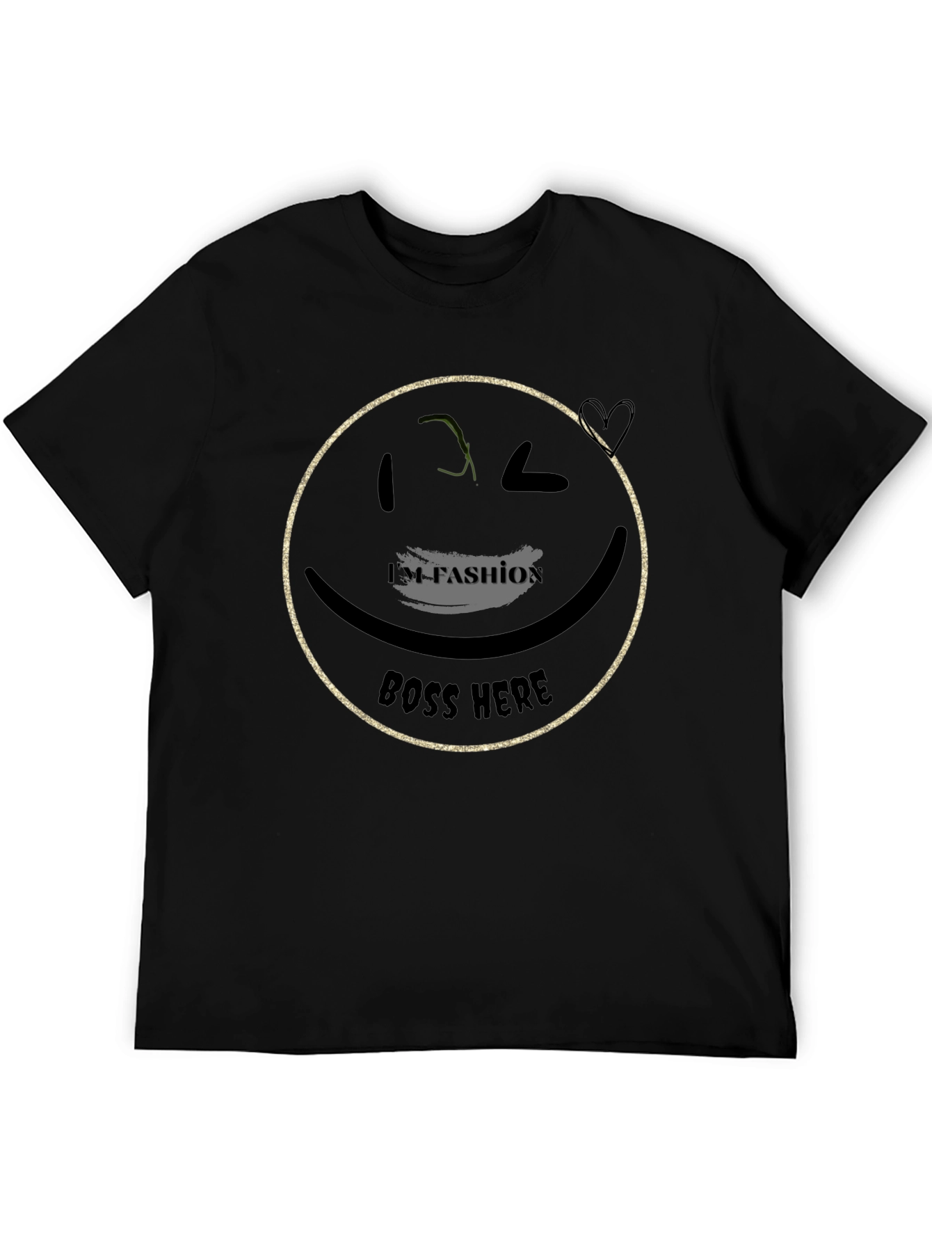 Trendy Black T-Shirt with Graphic Smiley Face Design