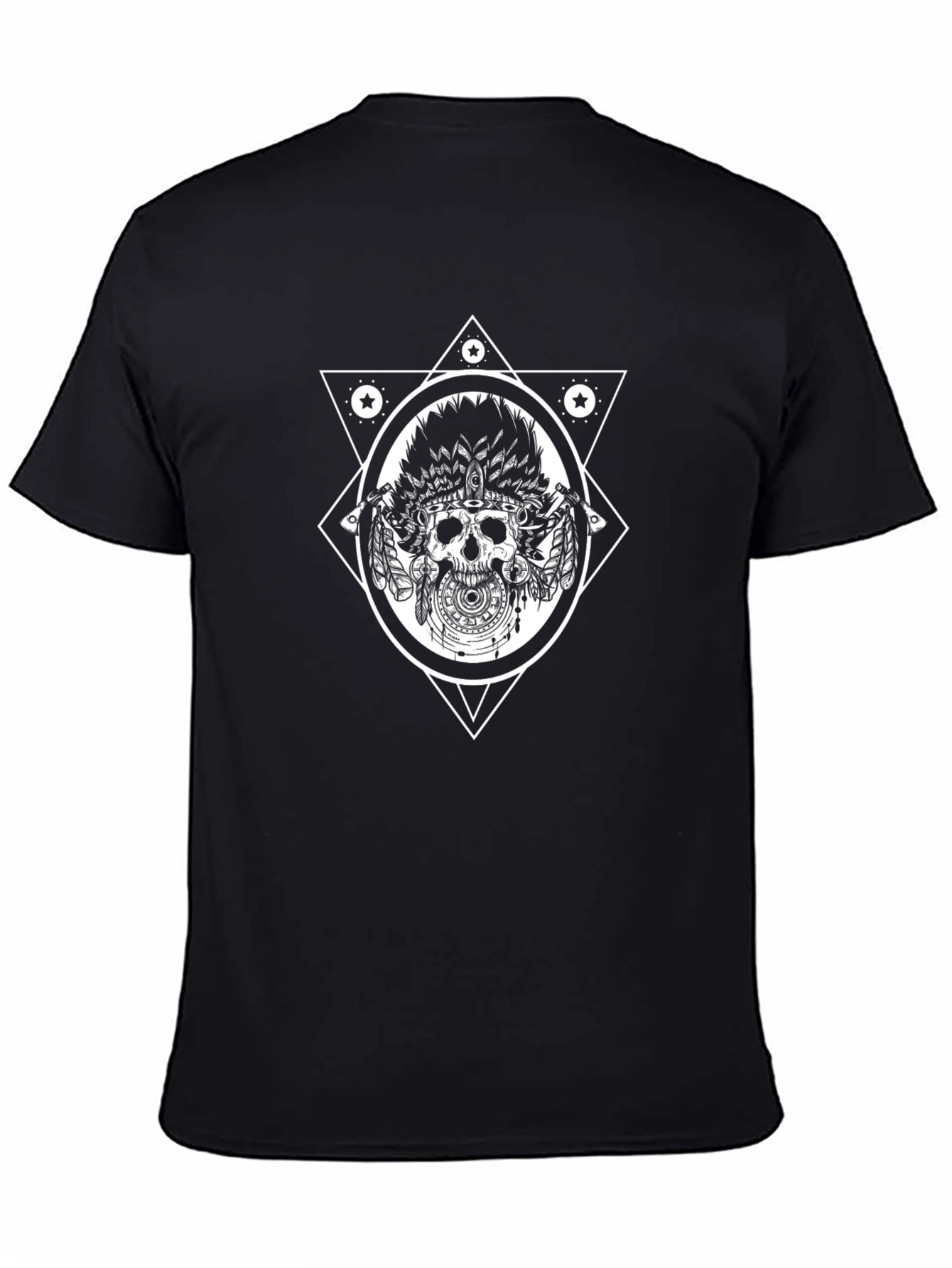 Skull Headdress Graphic Tee - Black Cotton T-Shirt