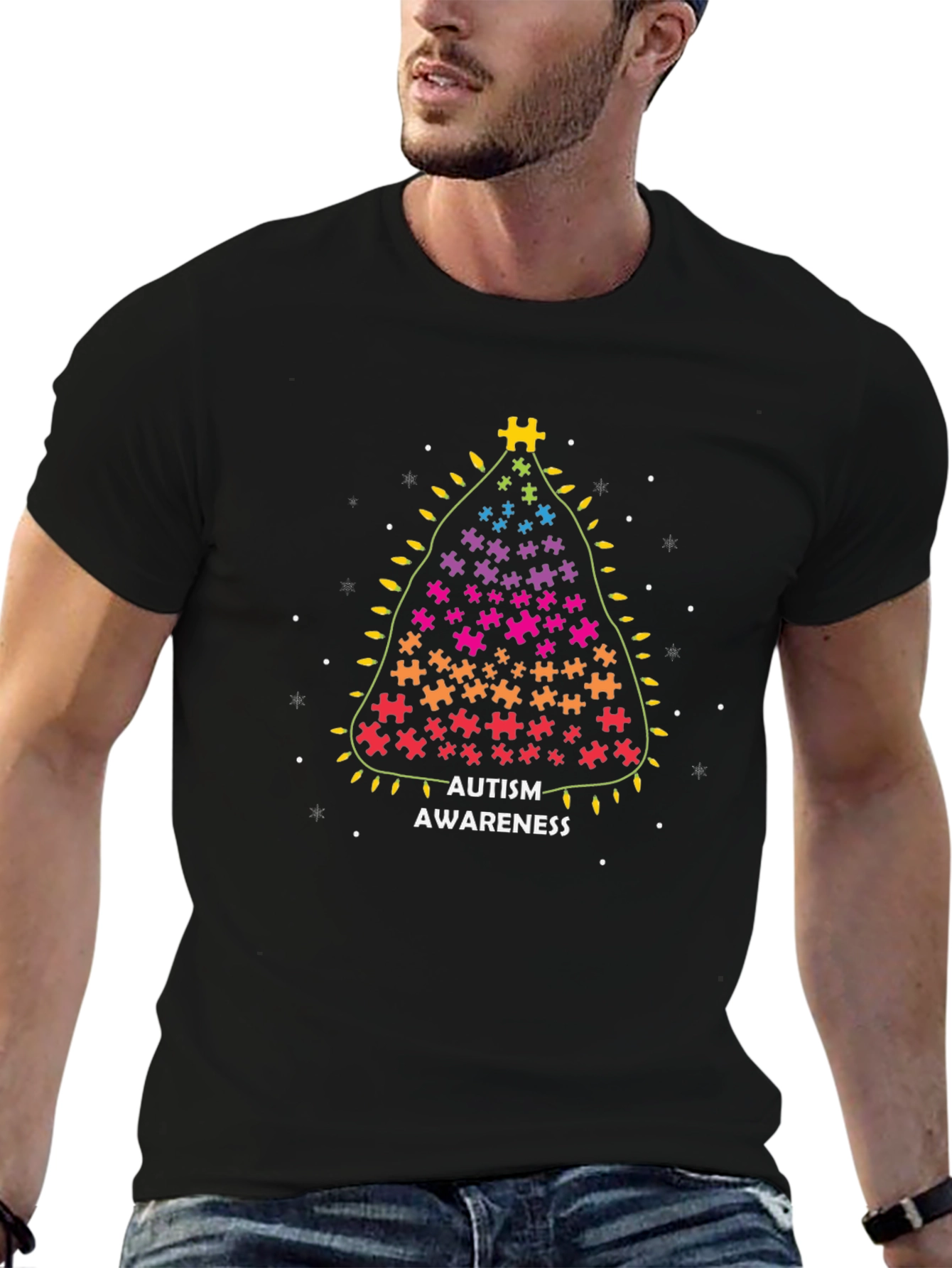 Autism Awareness Christmas Puzzle Tree Graphic Tee