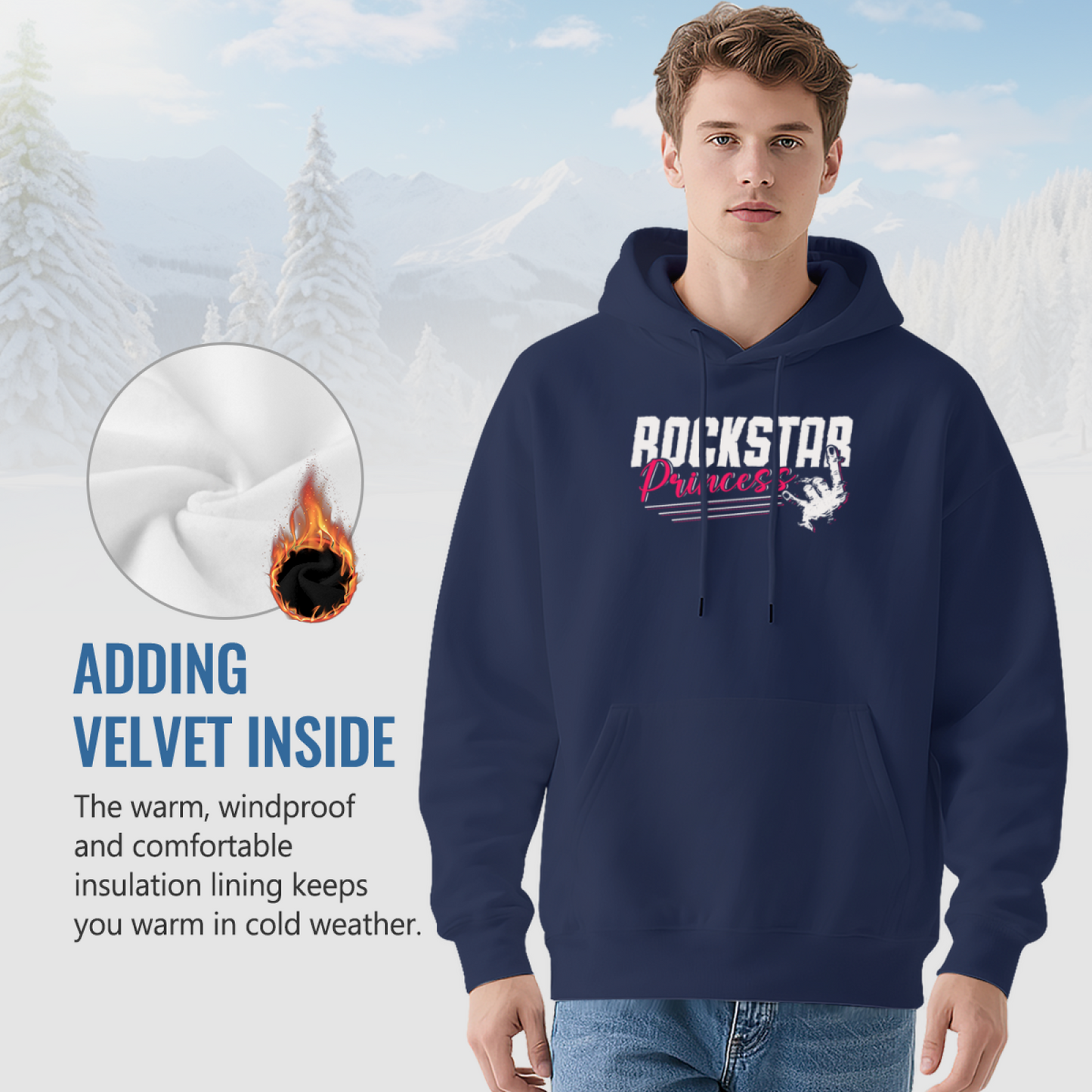 Retro Rockstar Princess Navy Graphic Hoodie
