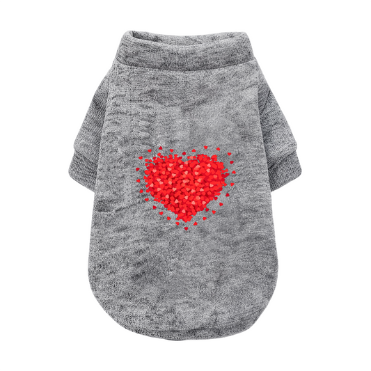 Sparkling Red Heart Print Soft Pet Cardigan Sweater