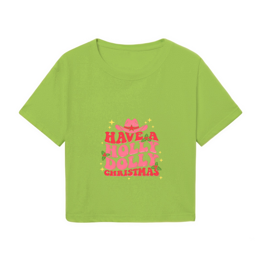 Have A Holly Dolly Christmas Cowgirl Western Crop Top