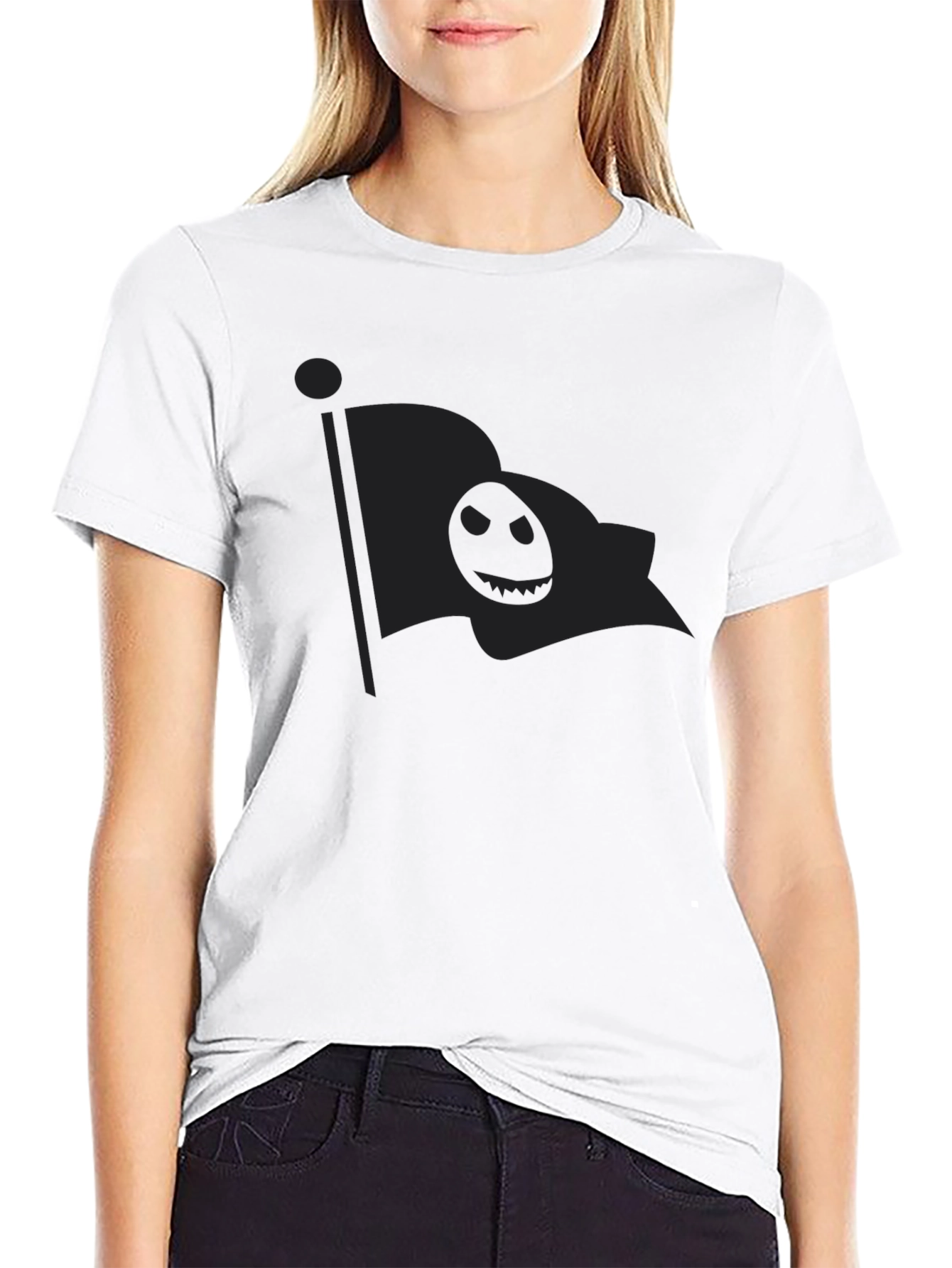 Mens Black T-Shirt with Spooky Flag Graphic