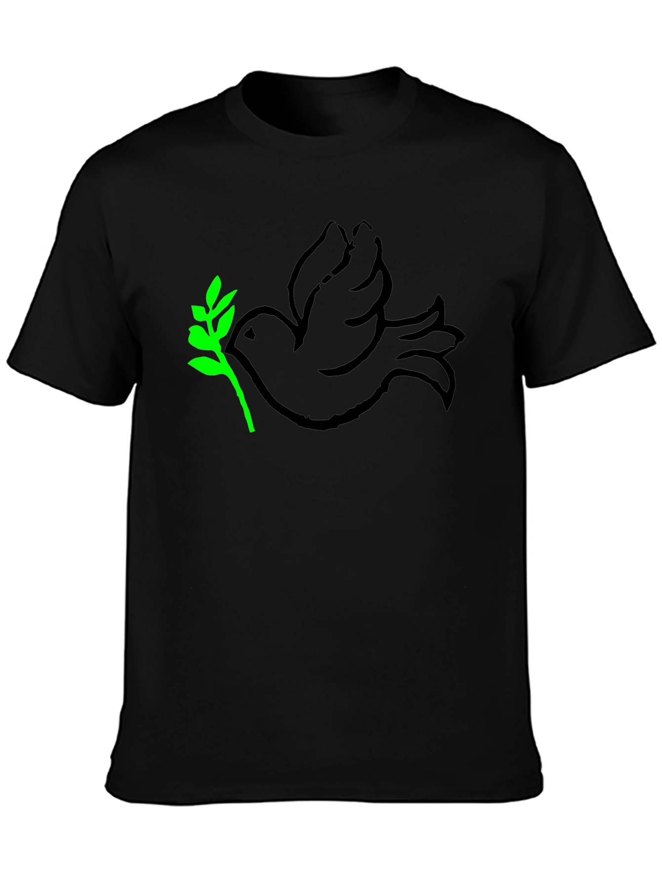 Peace Dove T-Shirt - Black with Green Branch