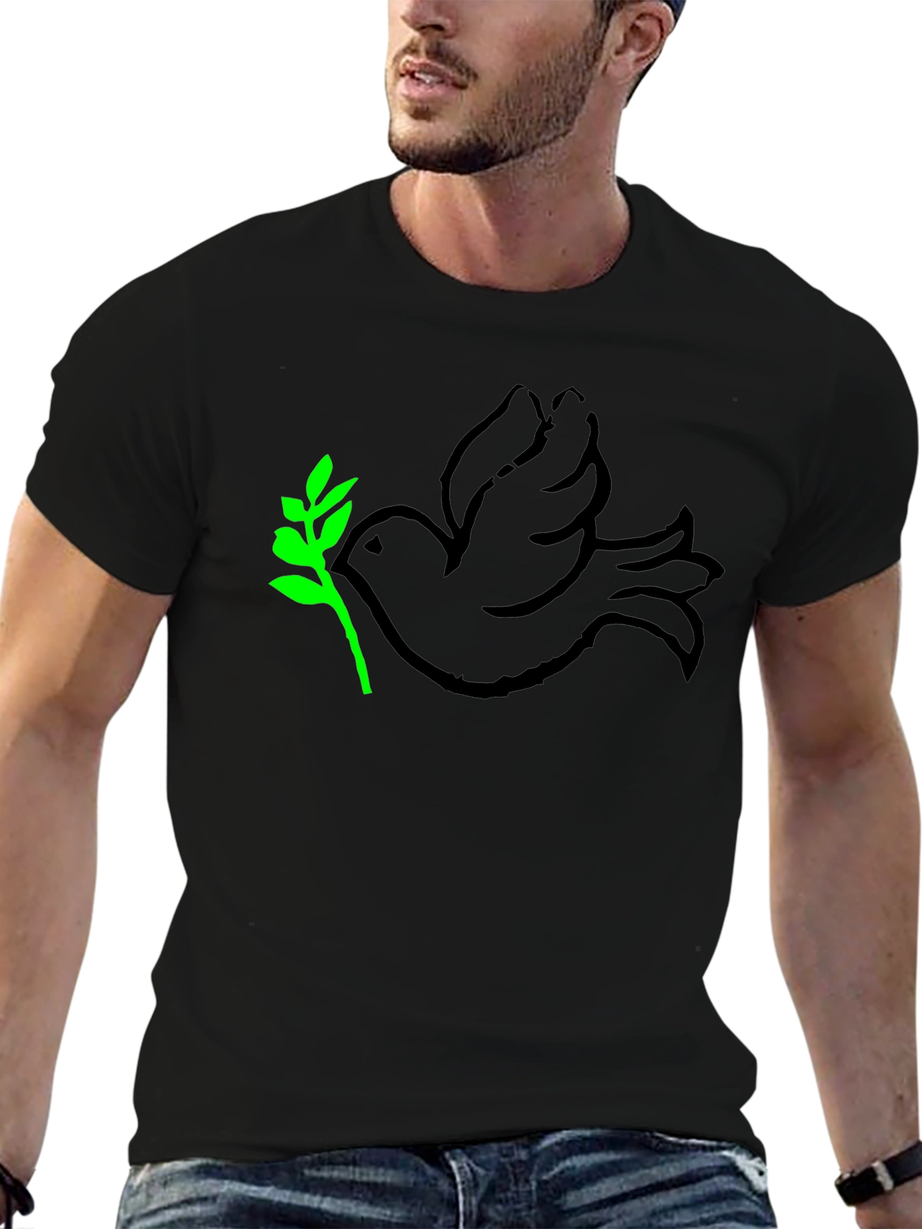Peace Dove T-Shirt - Black with Green Branch