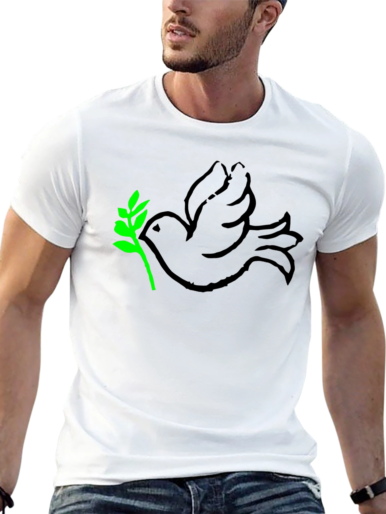Peace Dove T-Shirt - Black with Green Branch