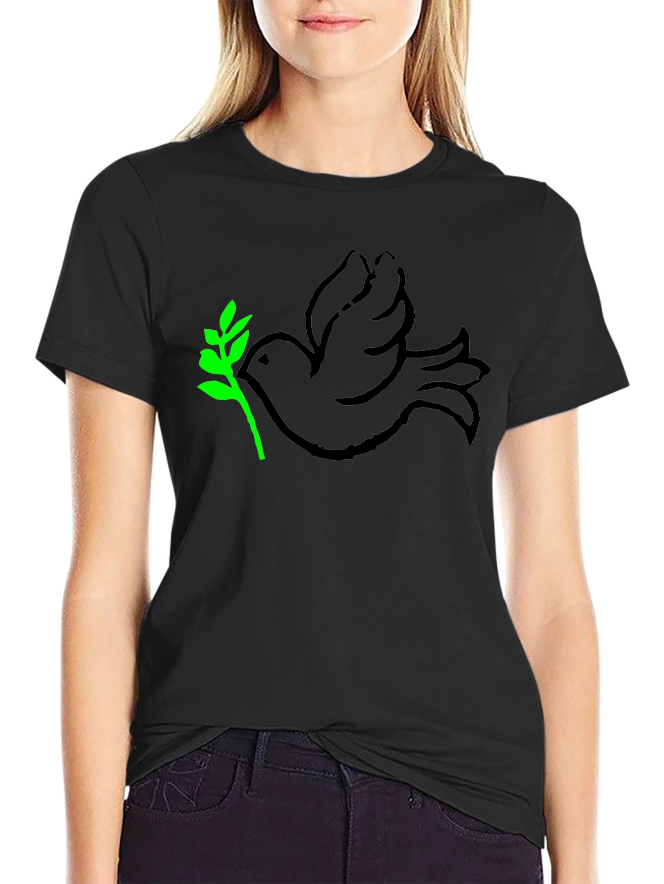 Peace Dove T-Shirt - Black with Green Branch