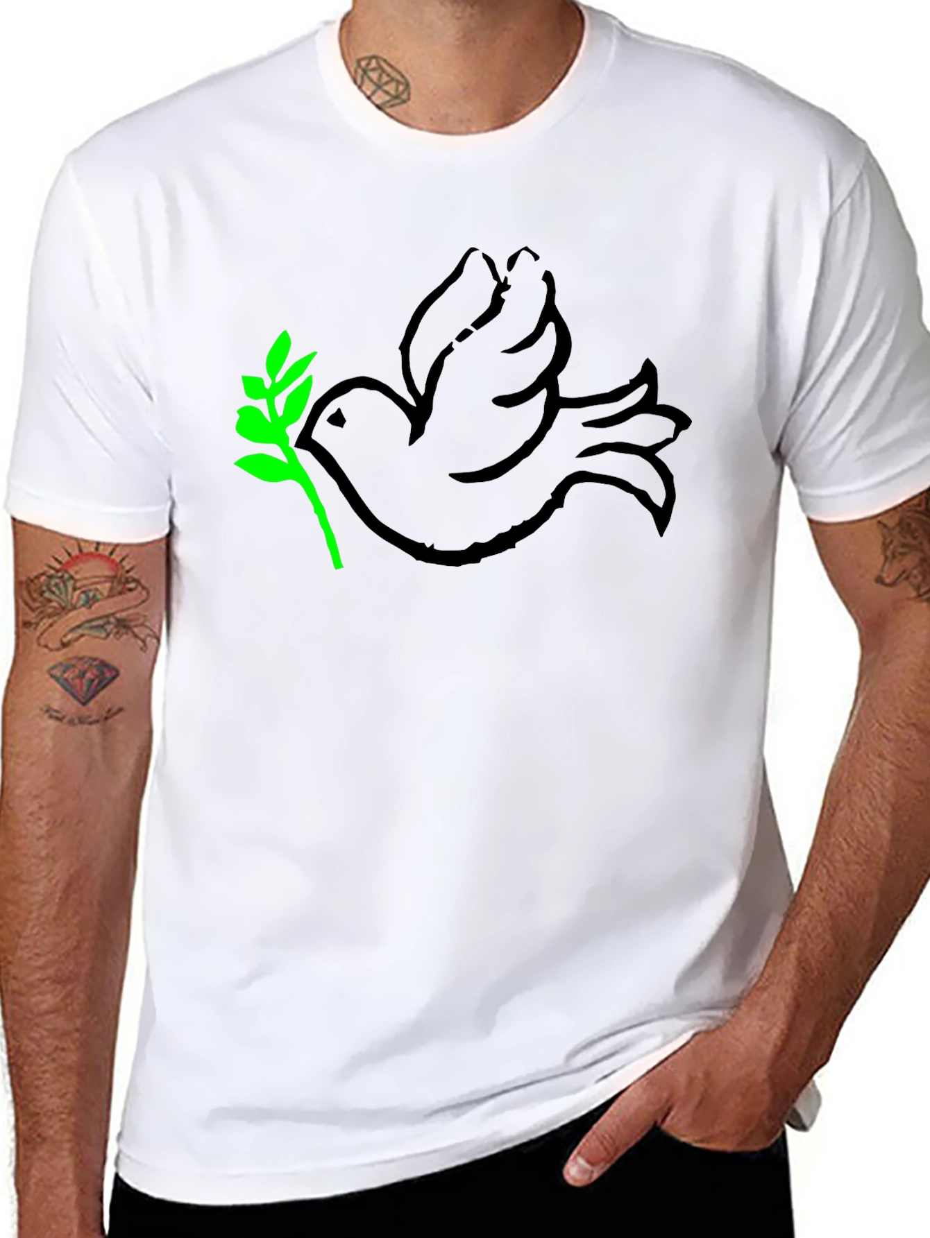 Peace Dove T-Shirt - Black with Green Branch