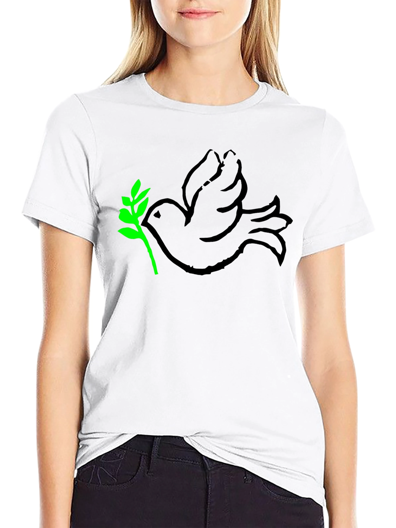 Peace Dove T-Shirt - Black with Green Branch