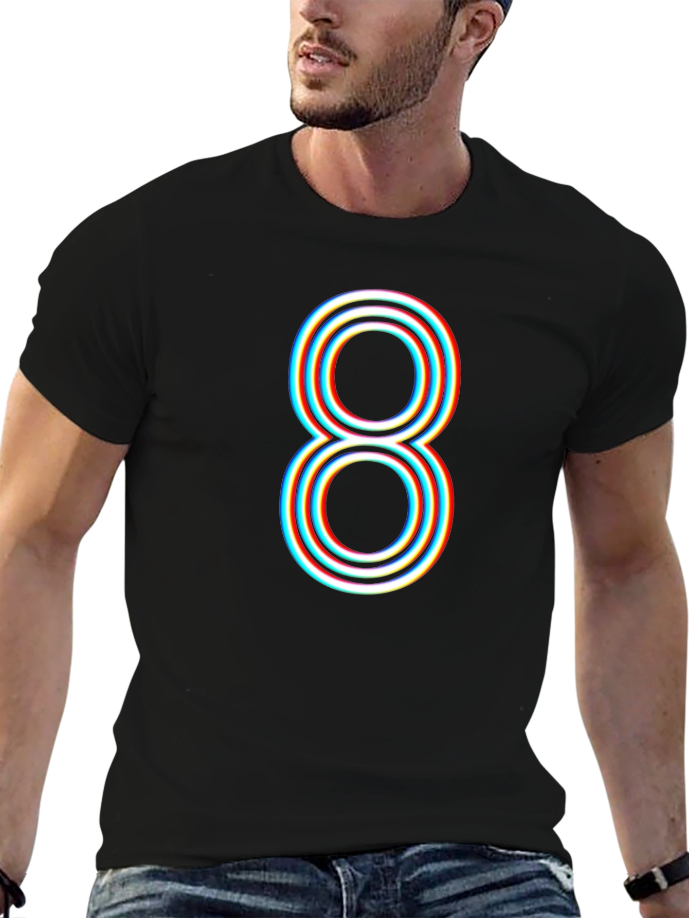 Retro 3D Number 8 Graphic T-Shirt