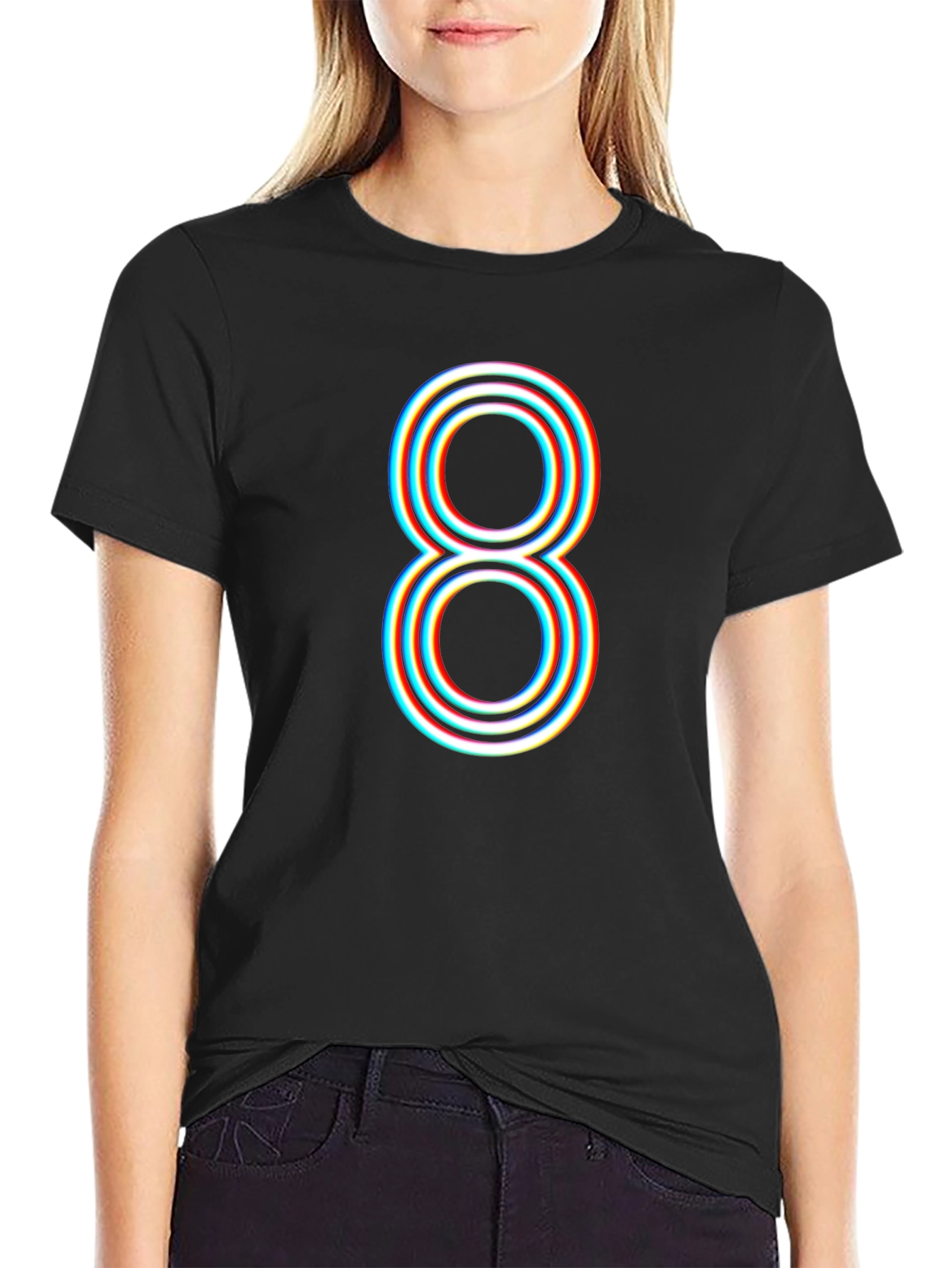 Retro 3D Number 8 Graphic T-Shirt