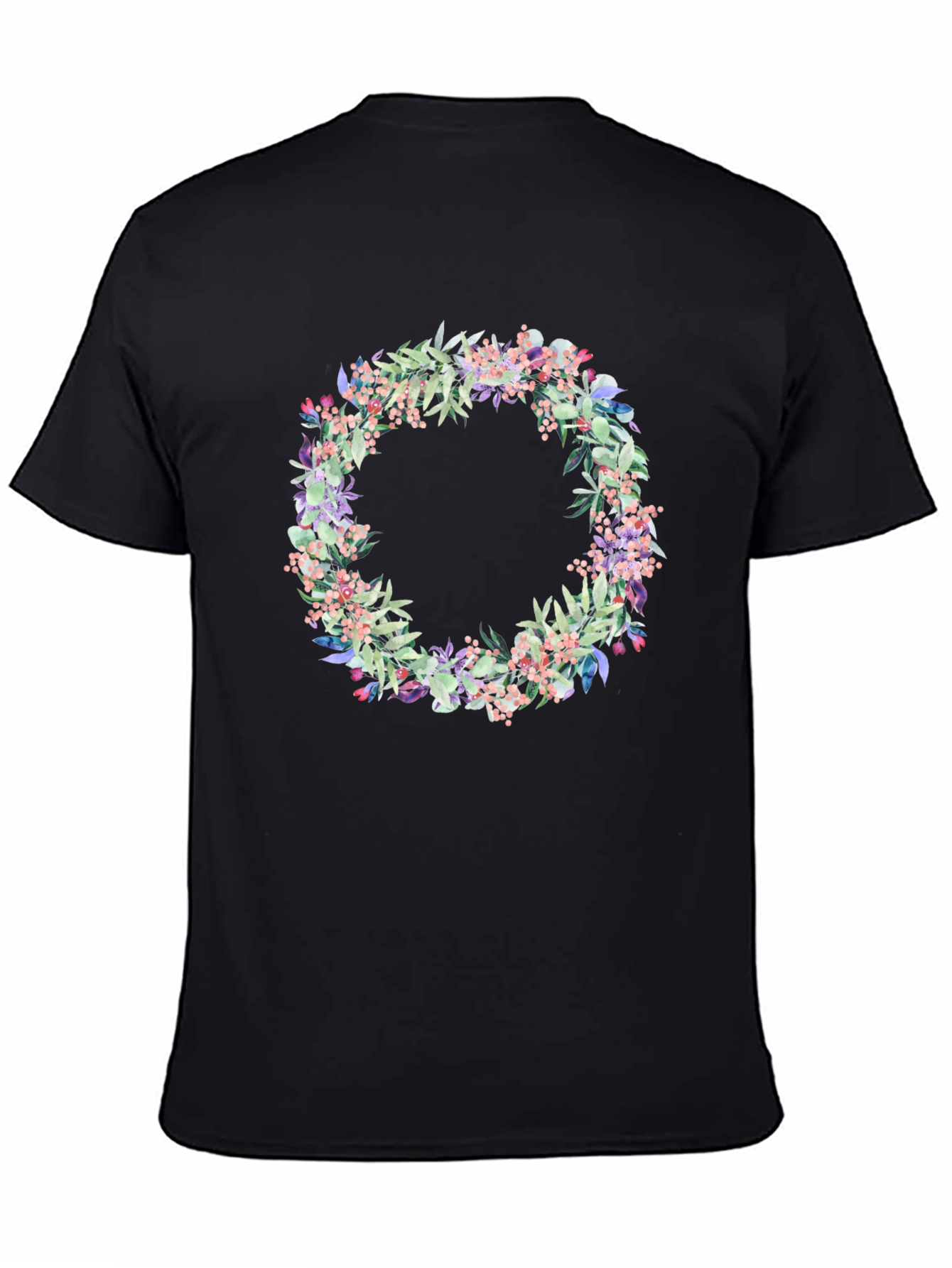 Floral Wreath Graphic Black T-Shirt