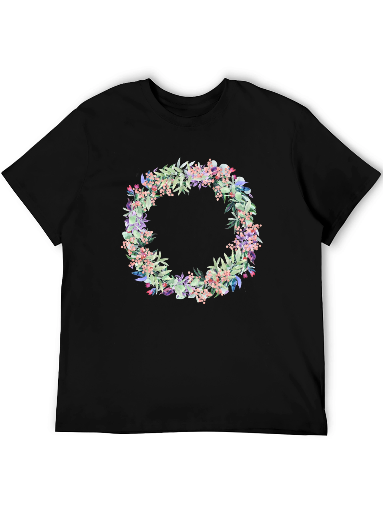 Floral Wreath Graphic Black T-Shirt