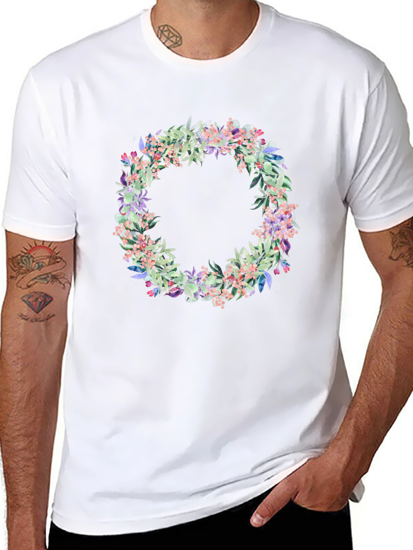 Floral Wreath Graphic Black T-Shirt