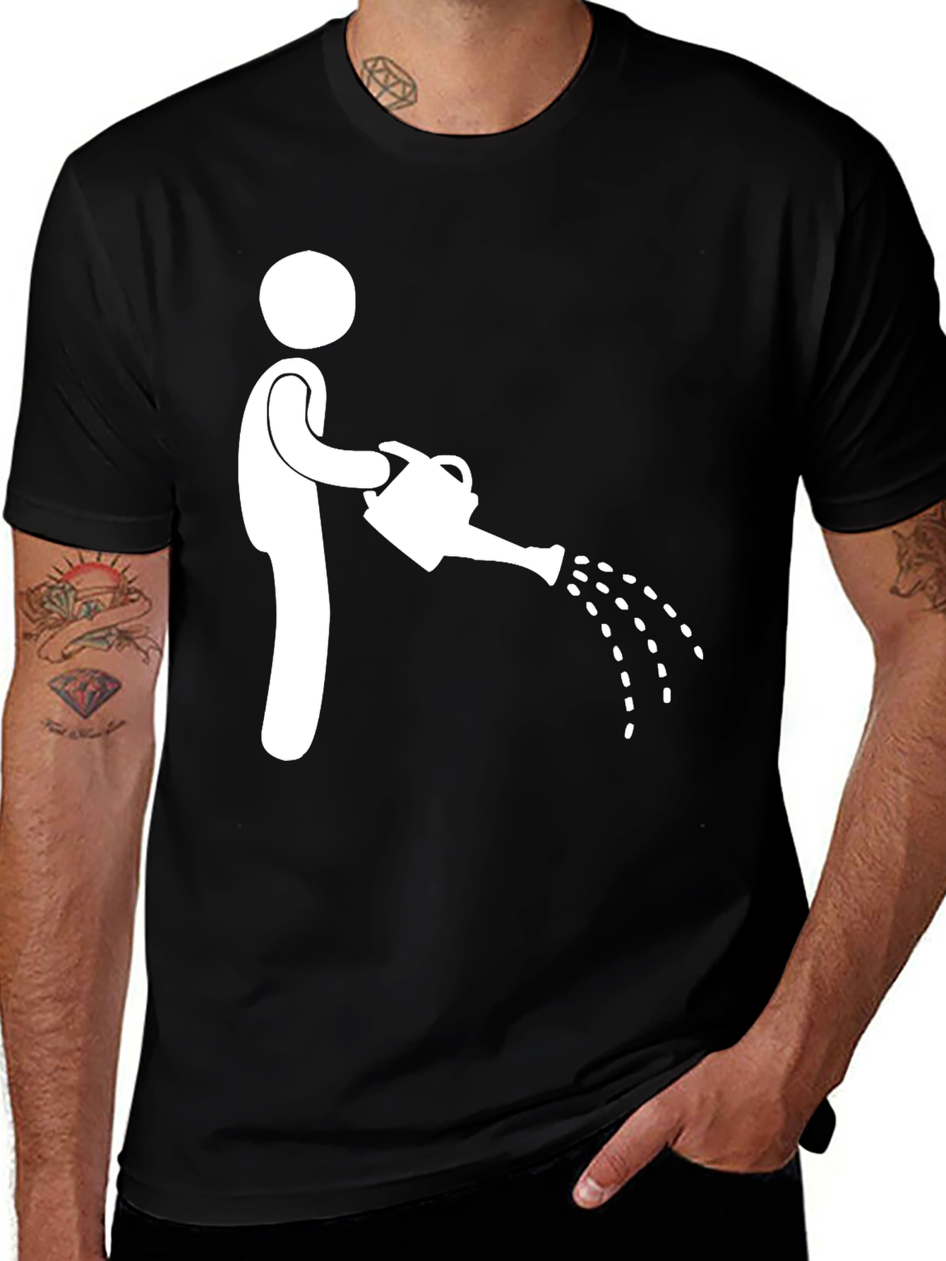 Humorous Stick Figure Watering Can Graphic Tee