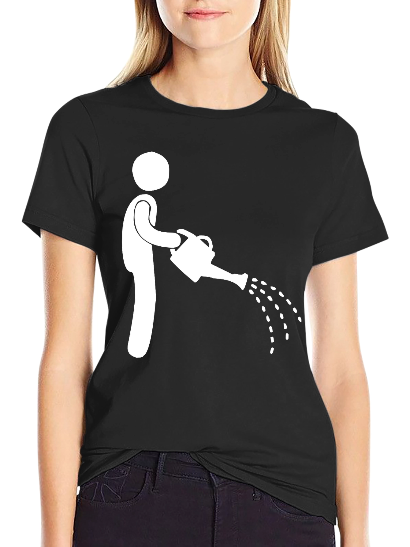 Humorous Stick Figure Watering Can Graphic Tee