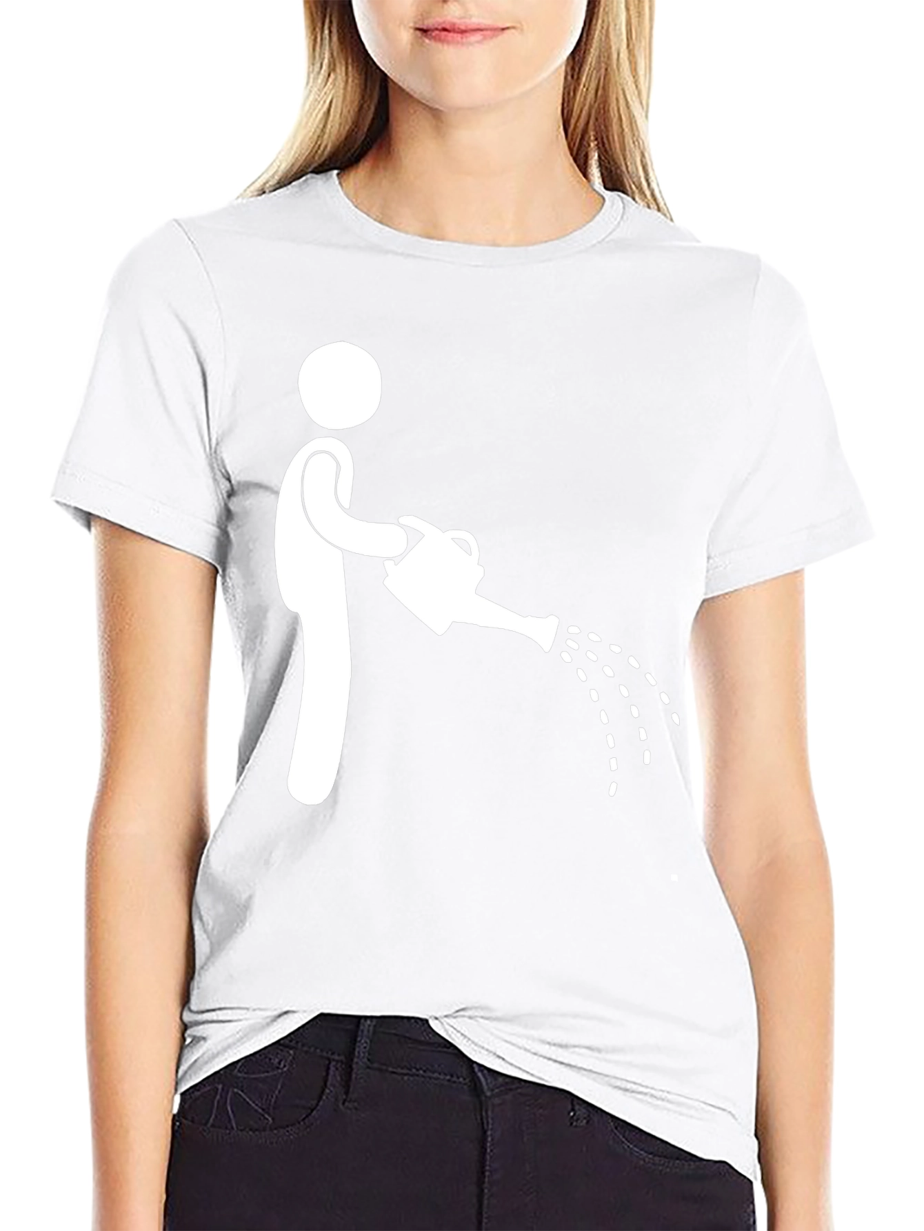 Humorous Stick Figure Watering Can Graphic Tee