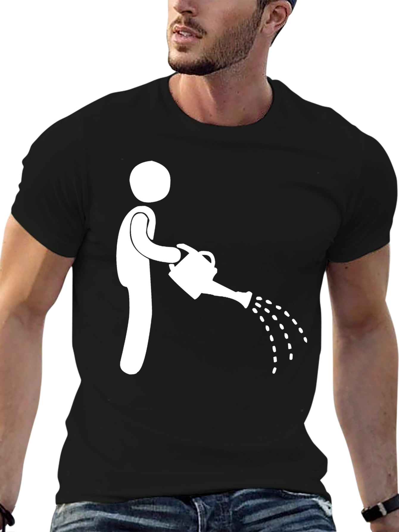 Humorous Stick Figure Watering Can Graphic Tee