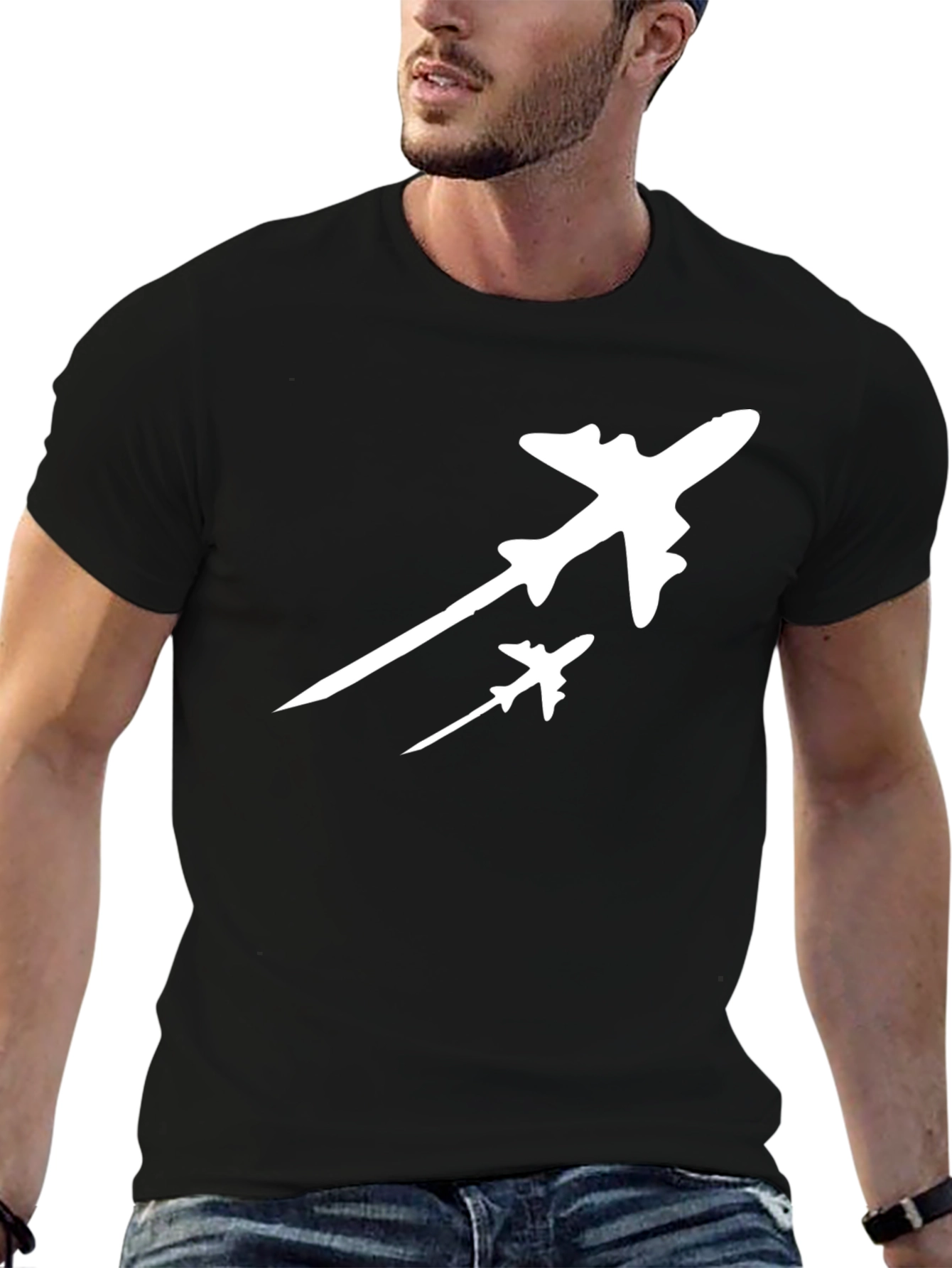 Aircraft Silhouette Graphic Tee - Black Cotton