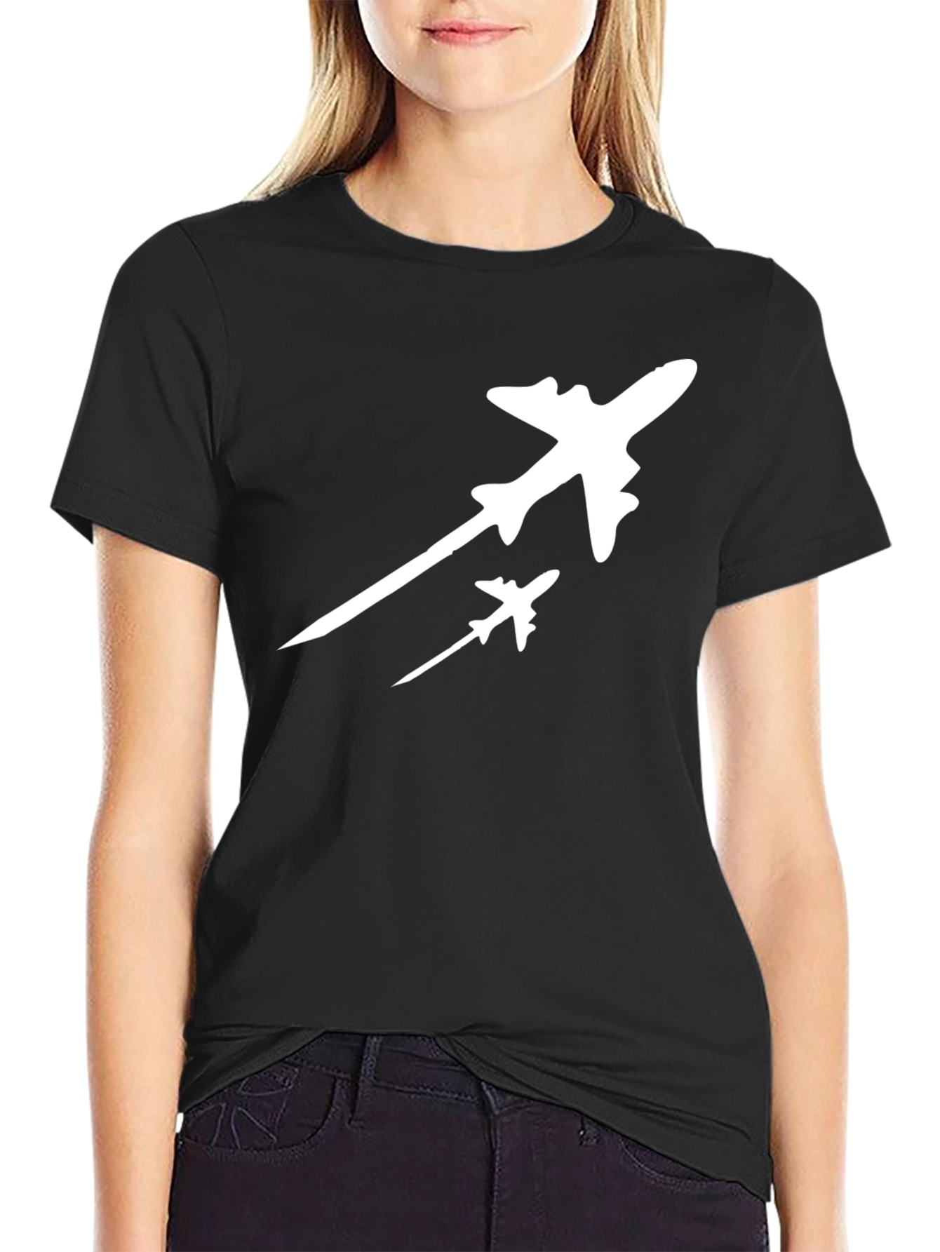 Aircraft Silhouette Graphic Tee - Black Cotton