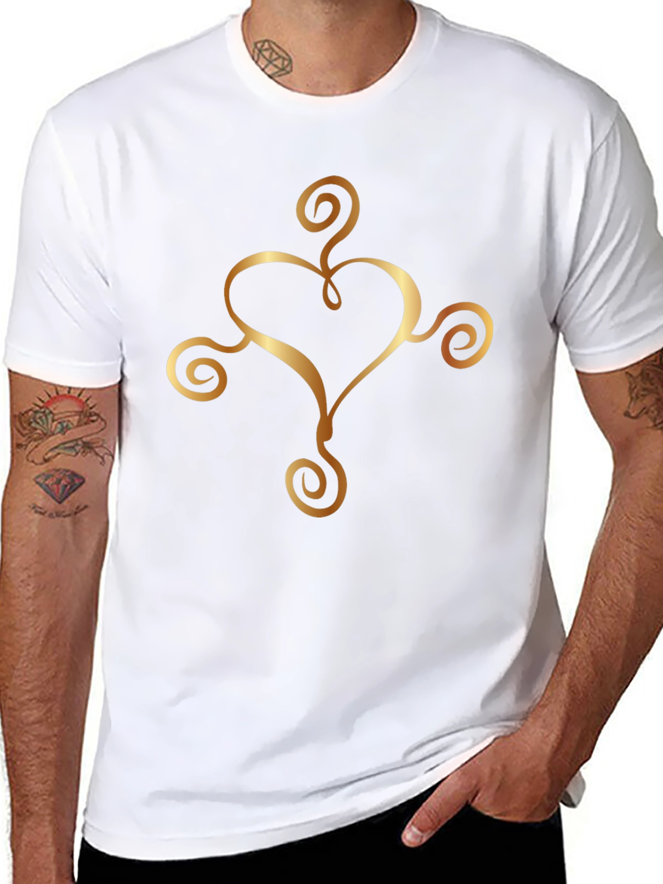 Elegant Heart Swirl Graphic Black T-Shirt