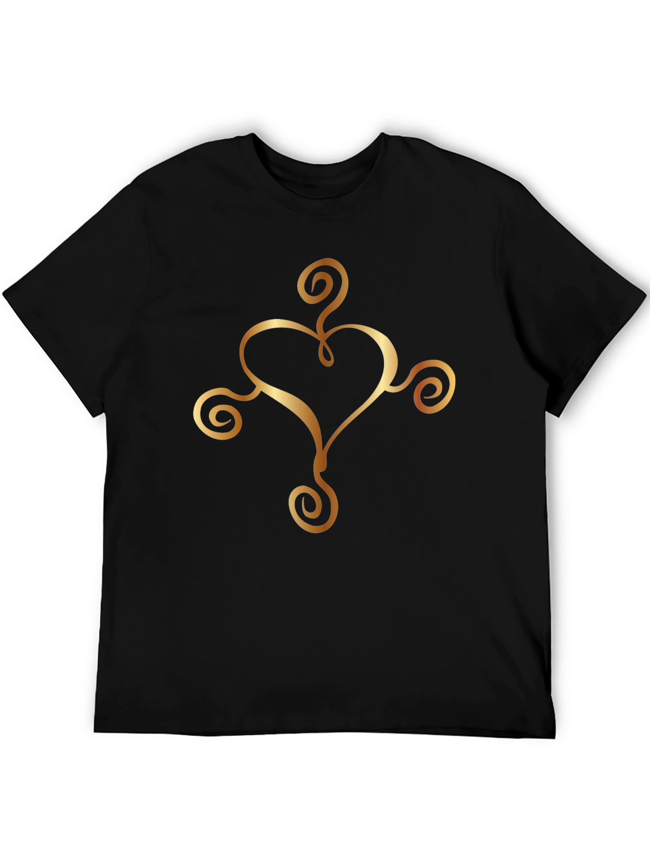 Elegant Heart Swirl Graphic Black T-Shirt
