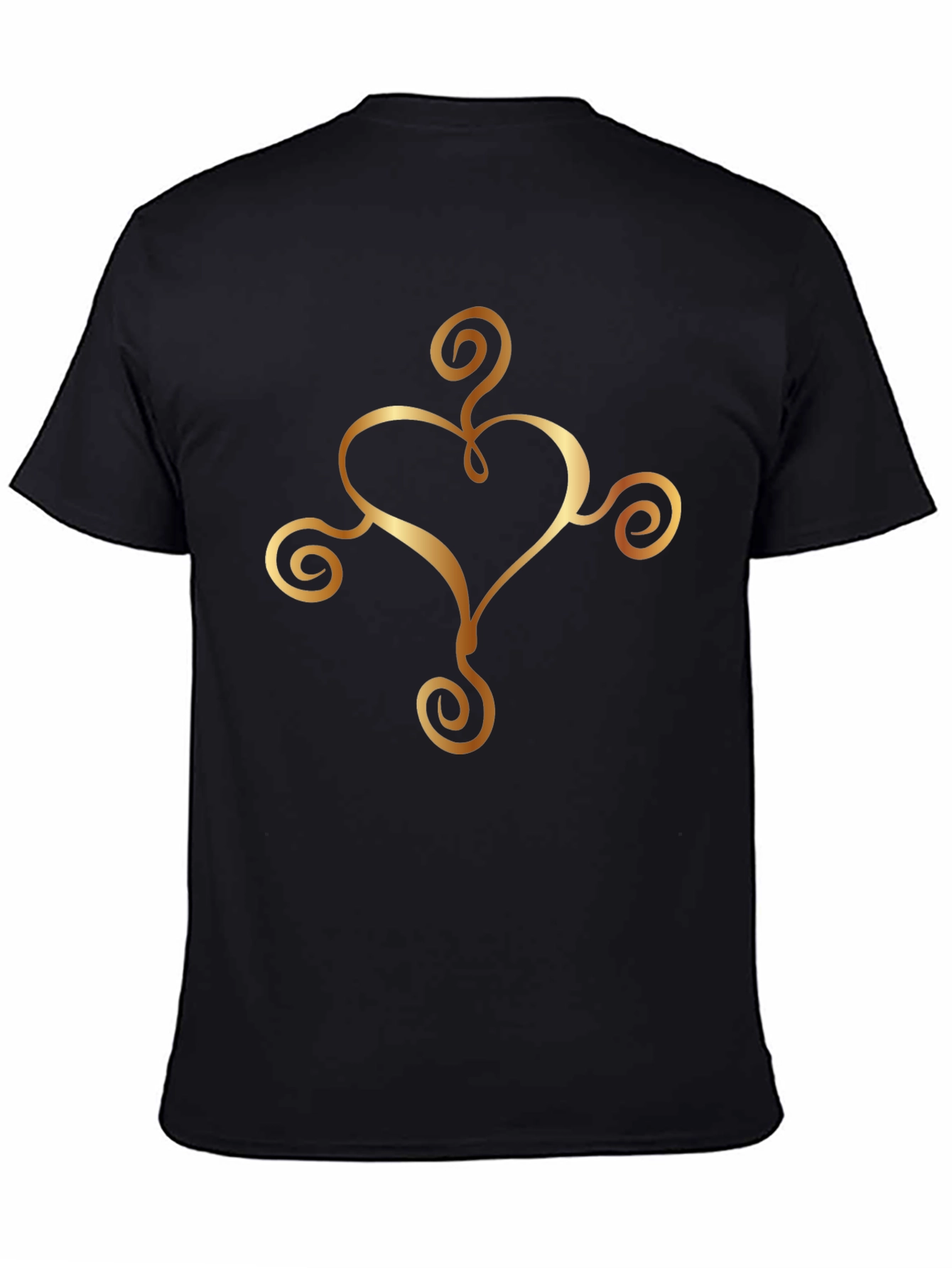 Elegant Heart Swirl Graphic Black T-Shirt