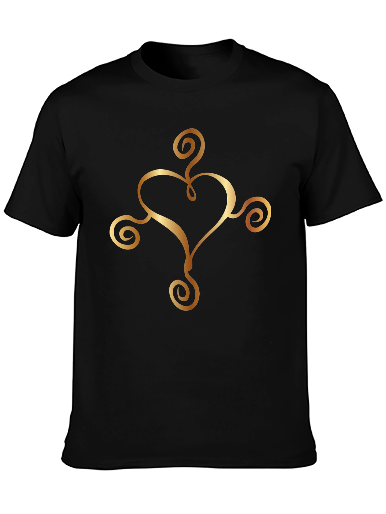 Elegant Heart Swirl Graphic Black T-Shirt