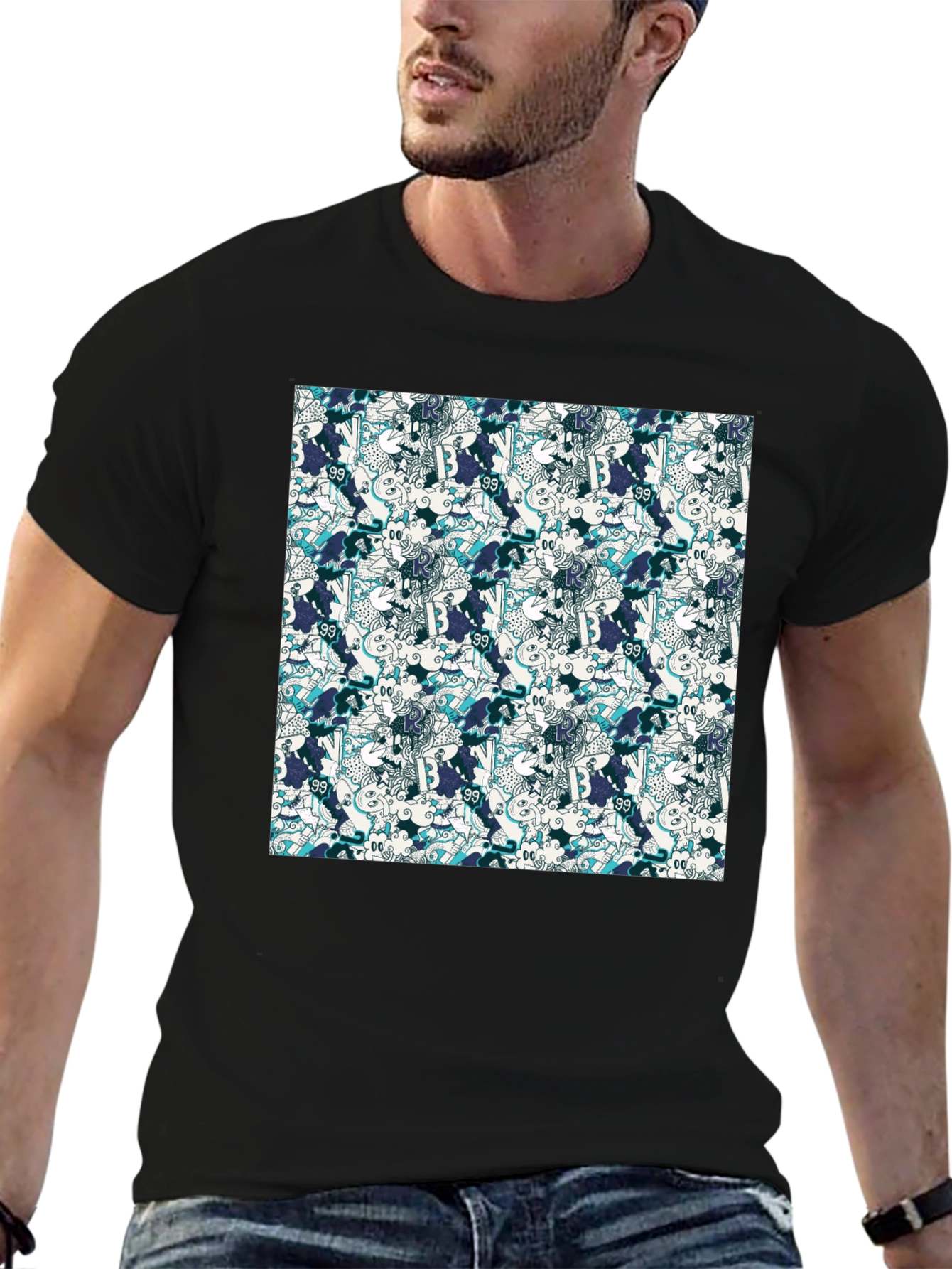 Cool Patterned Black T-Shirt