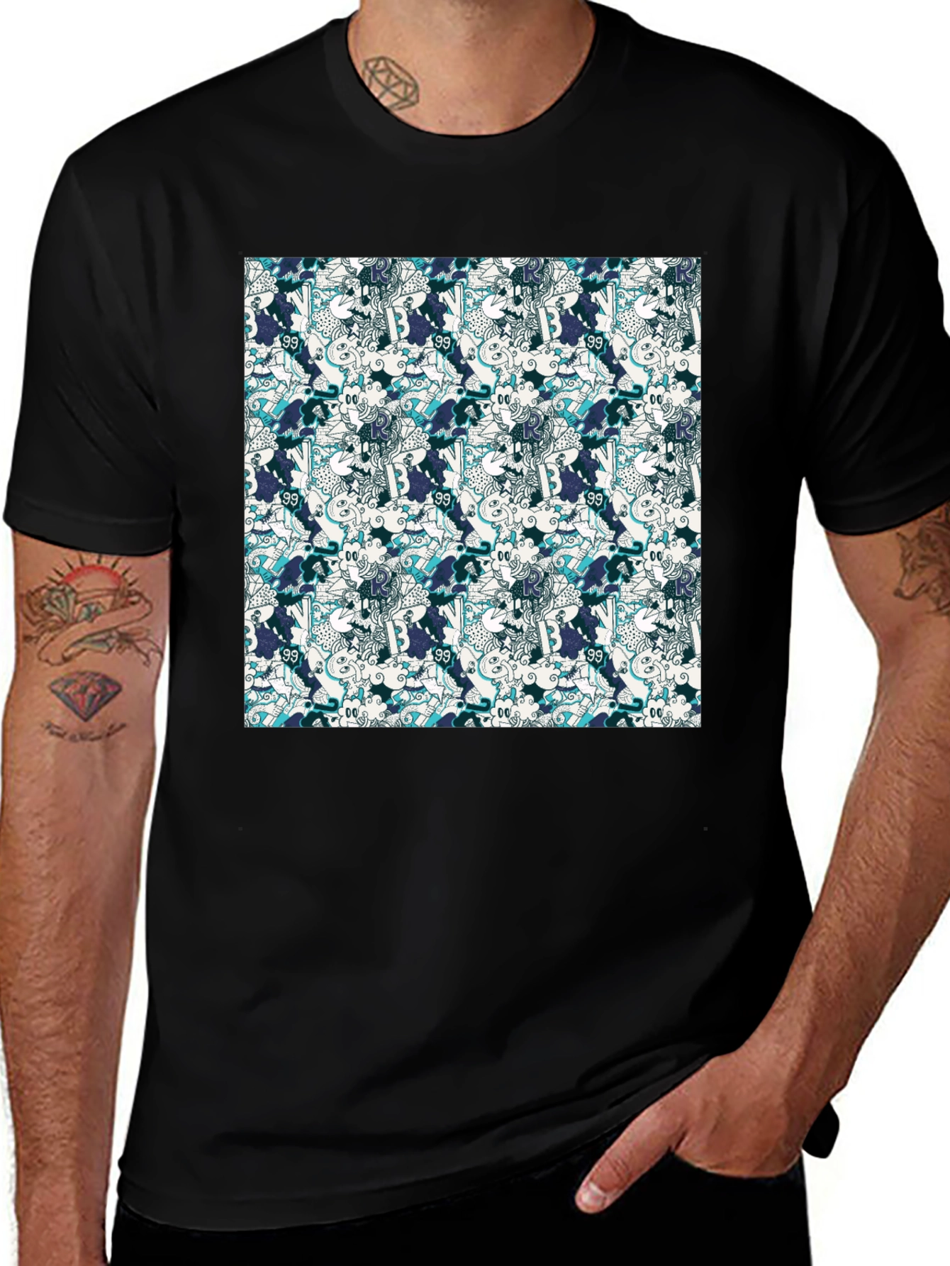 Cool Patterned Black T-Shirt