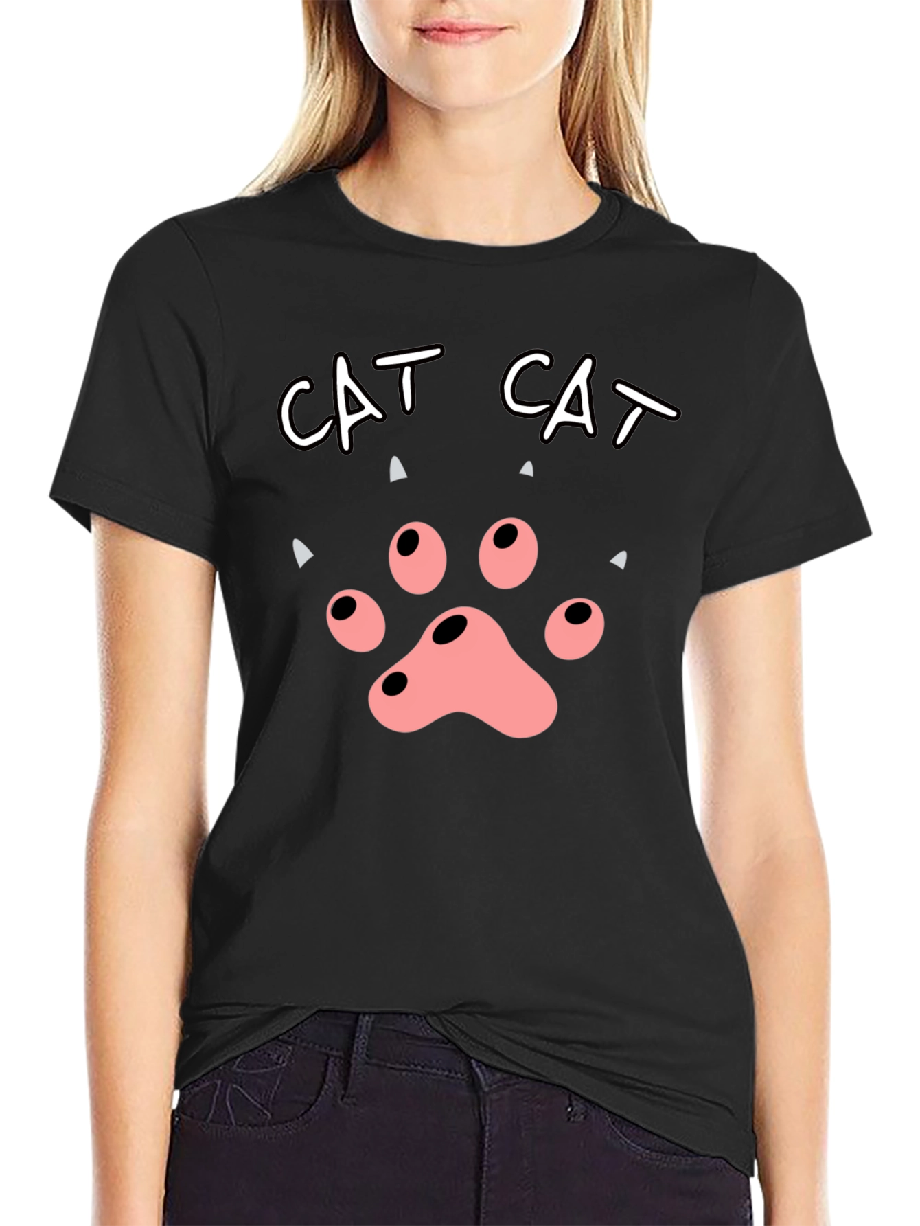 Cat Paw Print T-Shirt - Black