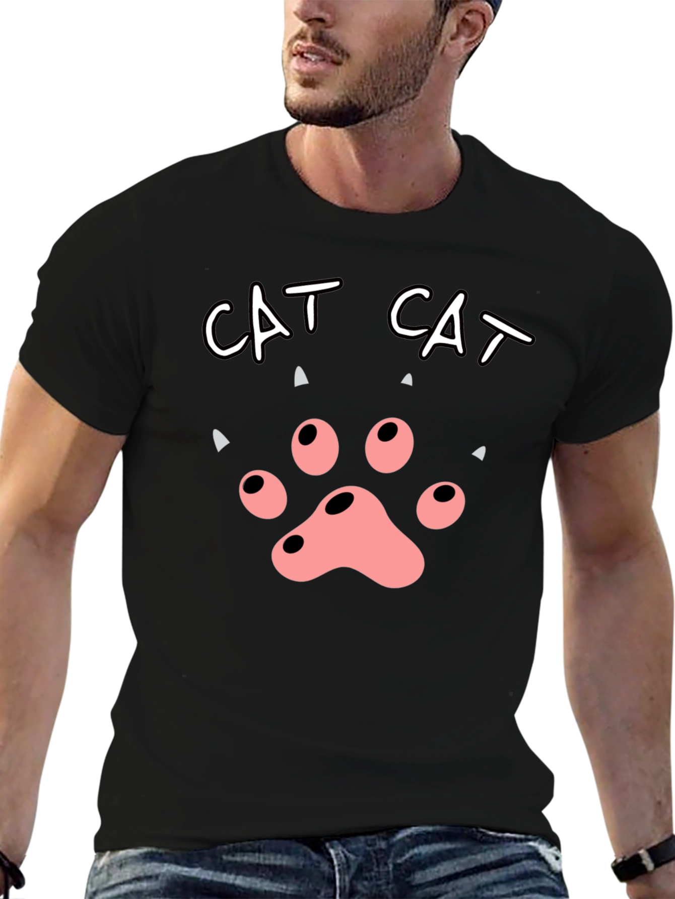 Cat Paw Print T-Shirt - Black